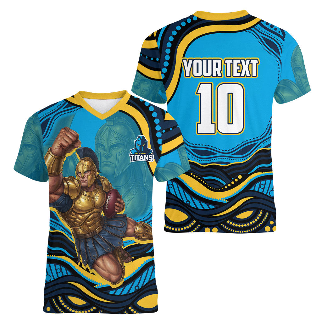 Personalized North Queensland Cowboys Women V-Neck T-Shirt Aboriginal Dot Art - Dreamtime Rugby Mascot