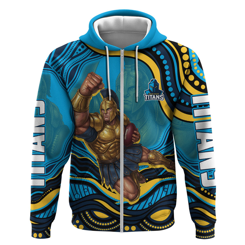 Personalized North Queensland Cowboys Zip Hoodie Aboriginal Dot Art - Dreamtime Rugby Mascot