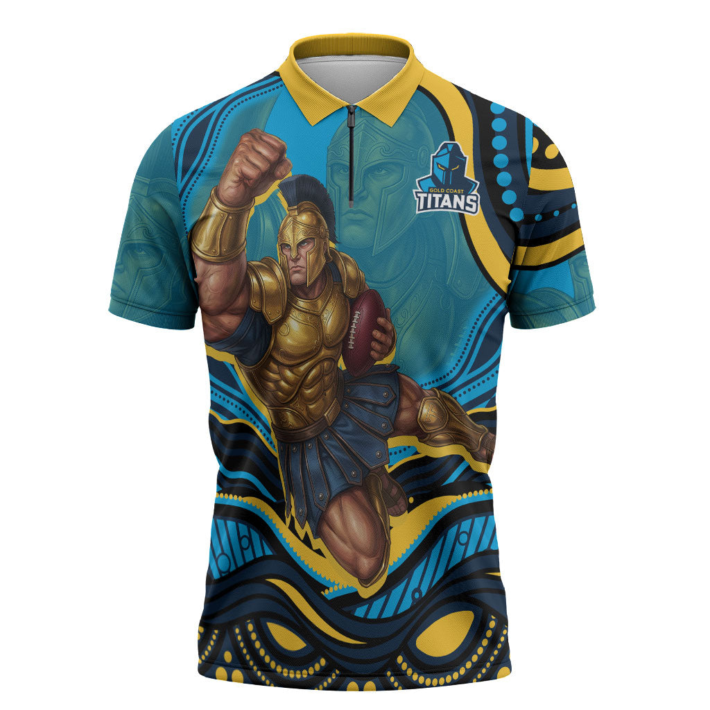 Personalized North Queensland Cowboys Zipper Polo Shirt Aboriginal Dot Art - Dreamtime Rugby Mascot