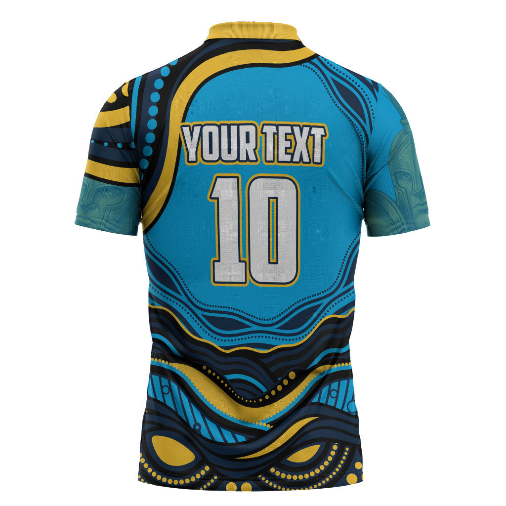 Personalized North Queensland Cowboys Zipper Polo Shirt Aboriginal Dot Art - Dreamtime Rugby Mascot