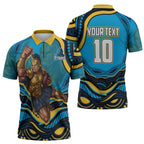 Personalized North Queensland Cowboys Zipper Polo Shirt Aboriginal Dot Art - Dreamtime Rugby Mascot