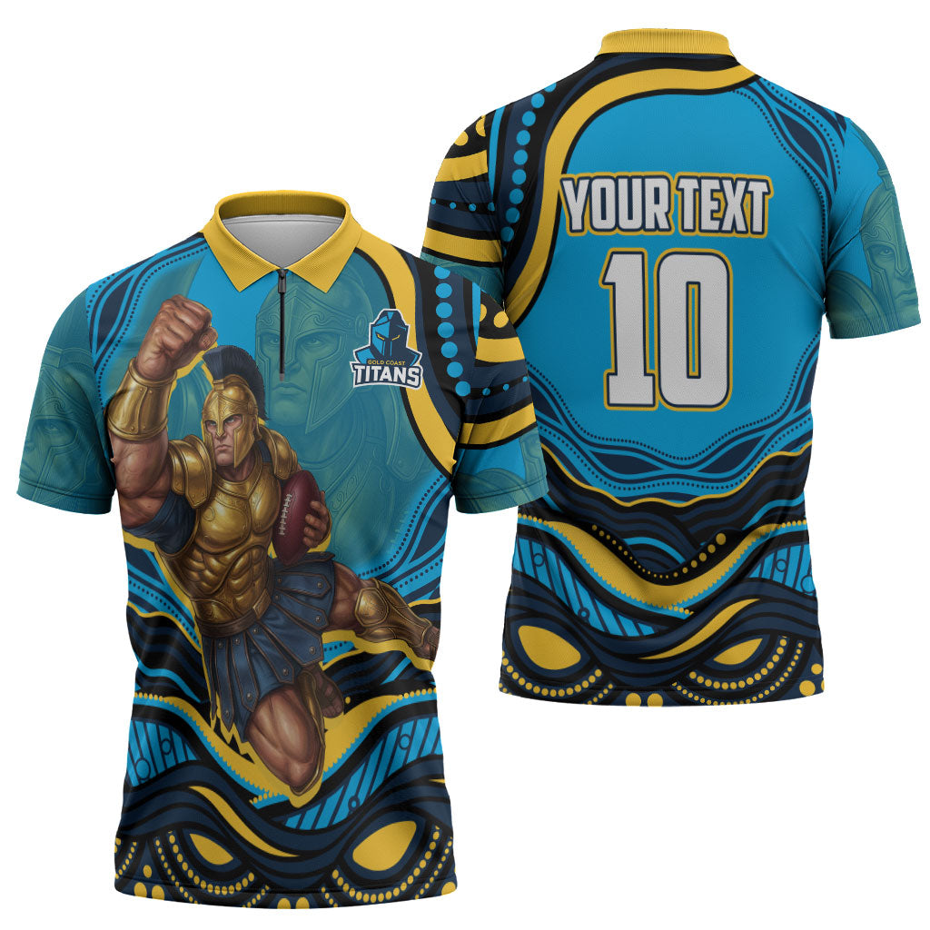Personalized North Queensland Cowboys Zipper Polo Shirt Aboriginal Dot Art - Dreamtime Rugby Mascot