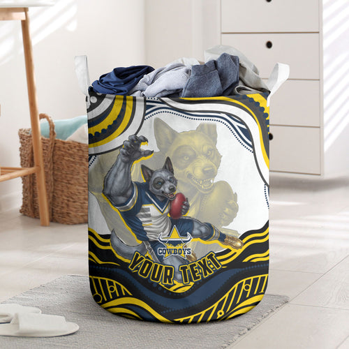 Personalized Melbourne Storm Laundry Basket Aboriginal Dot Art - Dreamtime Rugby Mascot