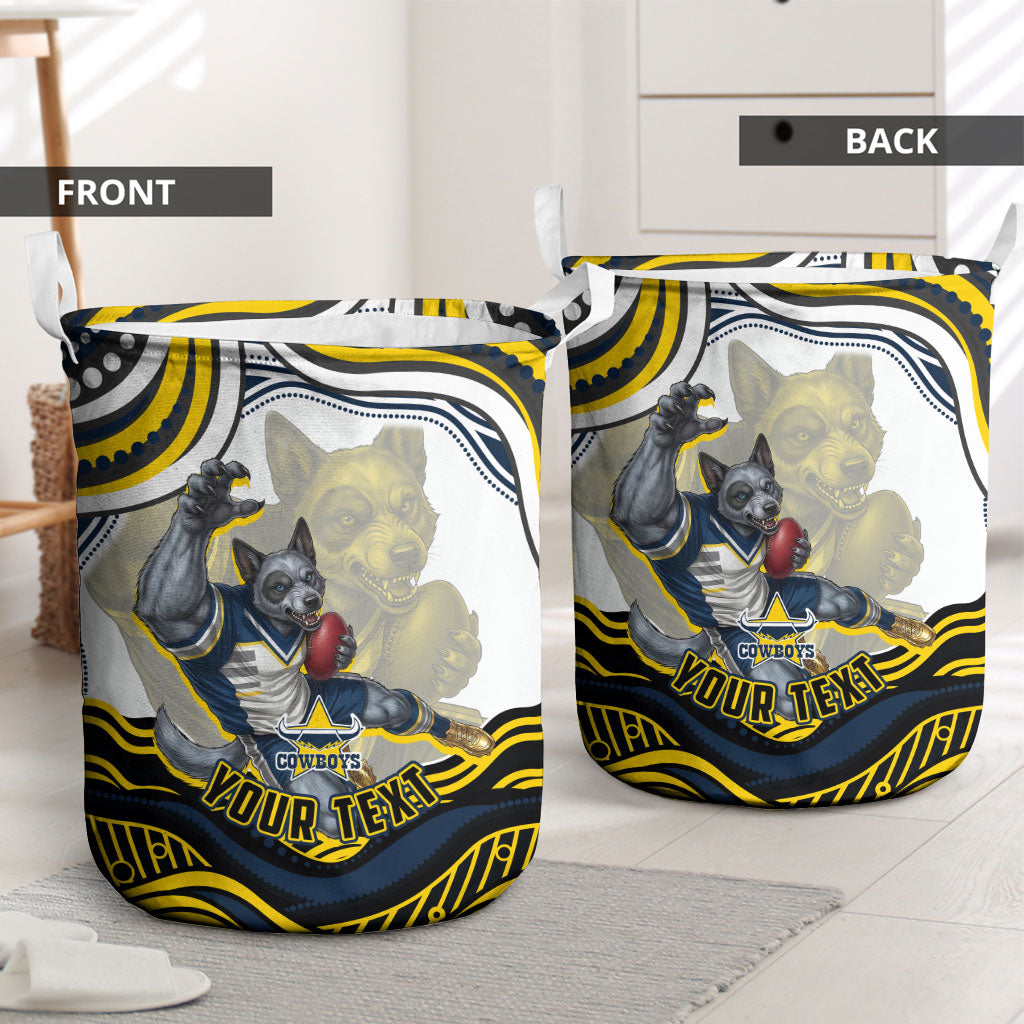 Personalized Melbourne Storm Laundry Basket Aboriginal Dot Art - Dreamtime Rugby Mascot