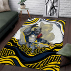 Personalized Melbourne Storm Area Rug Aboriginal Dot Art - Dreamtime Rugby Mascot