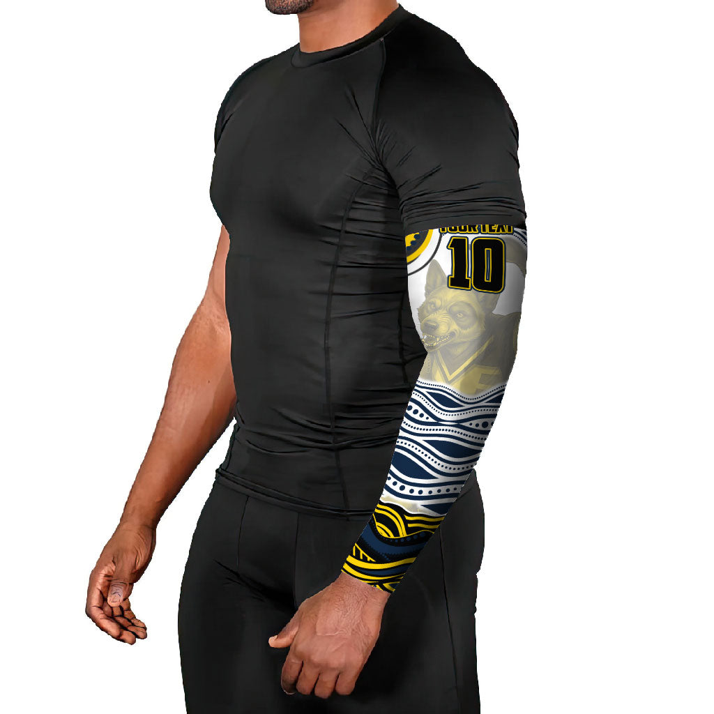 Personalized Melbourne Storm Arm Sleeves Aboriginal Dot Art - Dreamtime Rugby Mascot