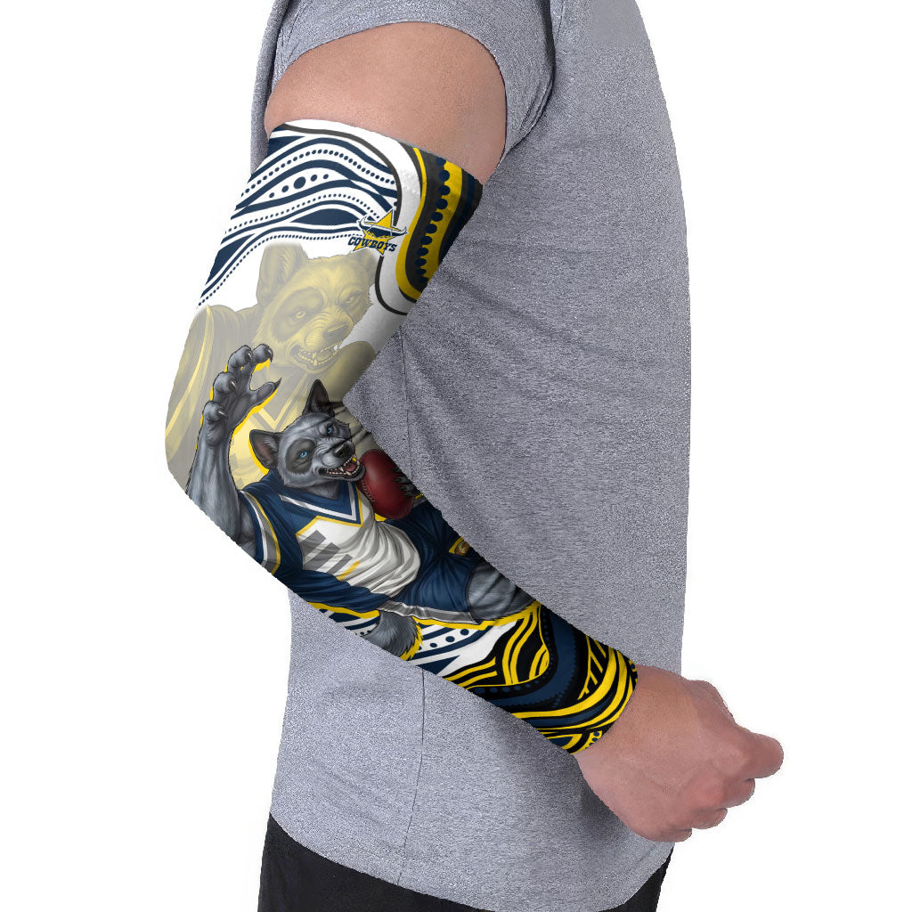 Personalized Melbourne Storm Arm Sleeves Aboriginal Dot Art - Dreamtime Rugby Mascot