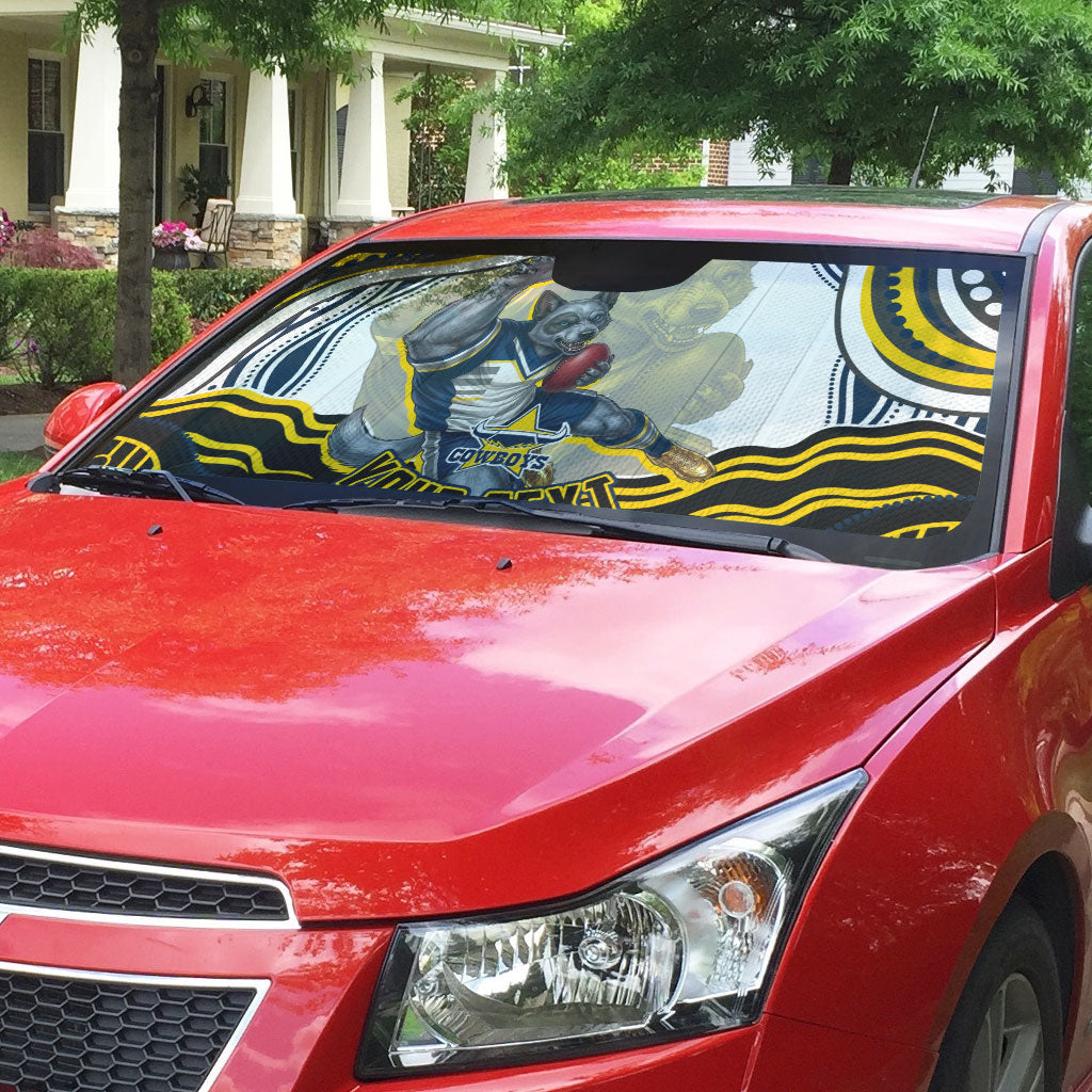 Personalized Melbourne Storm Auto Sun Shade Aboriginal Dot Art - Dreamtime Rugby Mascot