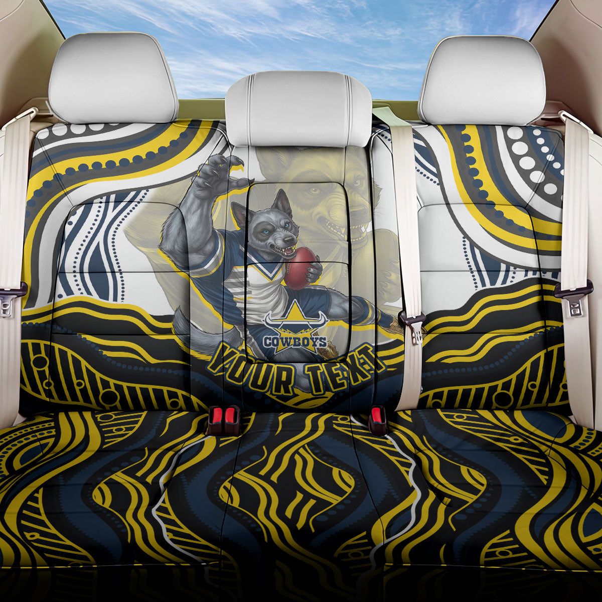 Personalized Melbourne Storm Back Car Seat Cover Aboriginal Dot Art - Dreamtime Rugby Mascot