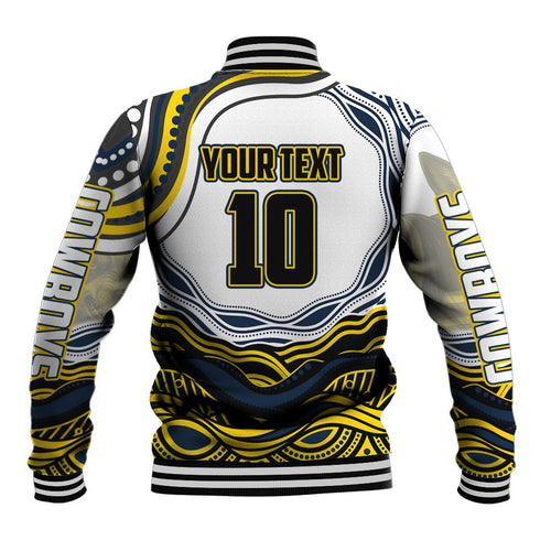 Personalized Melbourne Storm Baseball Jacket Aboriginal Dot Art - Dreamtime Rugby Mascot