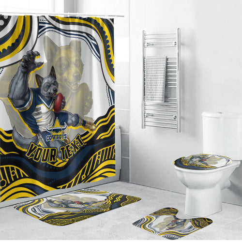 Personalized Melbourne Storm Bathroom Set Aboriginal Dot Art - Dreamtime Rugby Mascot