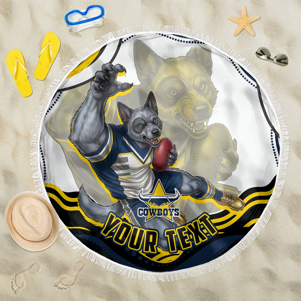 Personalized Melbourne Storm Beach Blanket Aboriginal Dot Art - Dreamtime Rugby Mascot