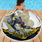 Personalized Melbourne Storm Beach Blanket Aboriginal Dot Art - Dreamtime Rugby Mascot