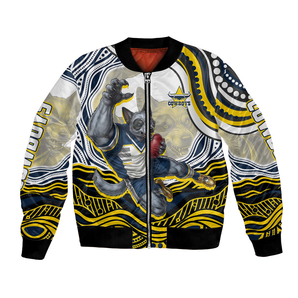 Personalized Melbourne Storm Bomber Jacket Aboriginal Dot Art - Dreamtime Rugby Mascot