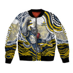 Personalized Melbourne Storm Bomber Jacket Aboriginal Dot Art - Dreamtime Rugby Mascot