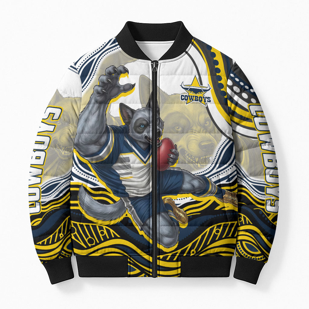 Personalized Melbourne Storm Bomber Puffer Jacket Aboriginal Dot Art - Dreamtime Rugby Mascot