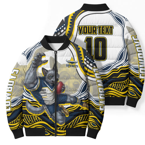 Personalized Melbourne Storm Bomber Puffer Jacket Aboriginal Dot Art - Dreamtime Rugby Mascot