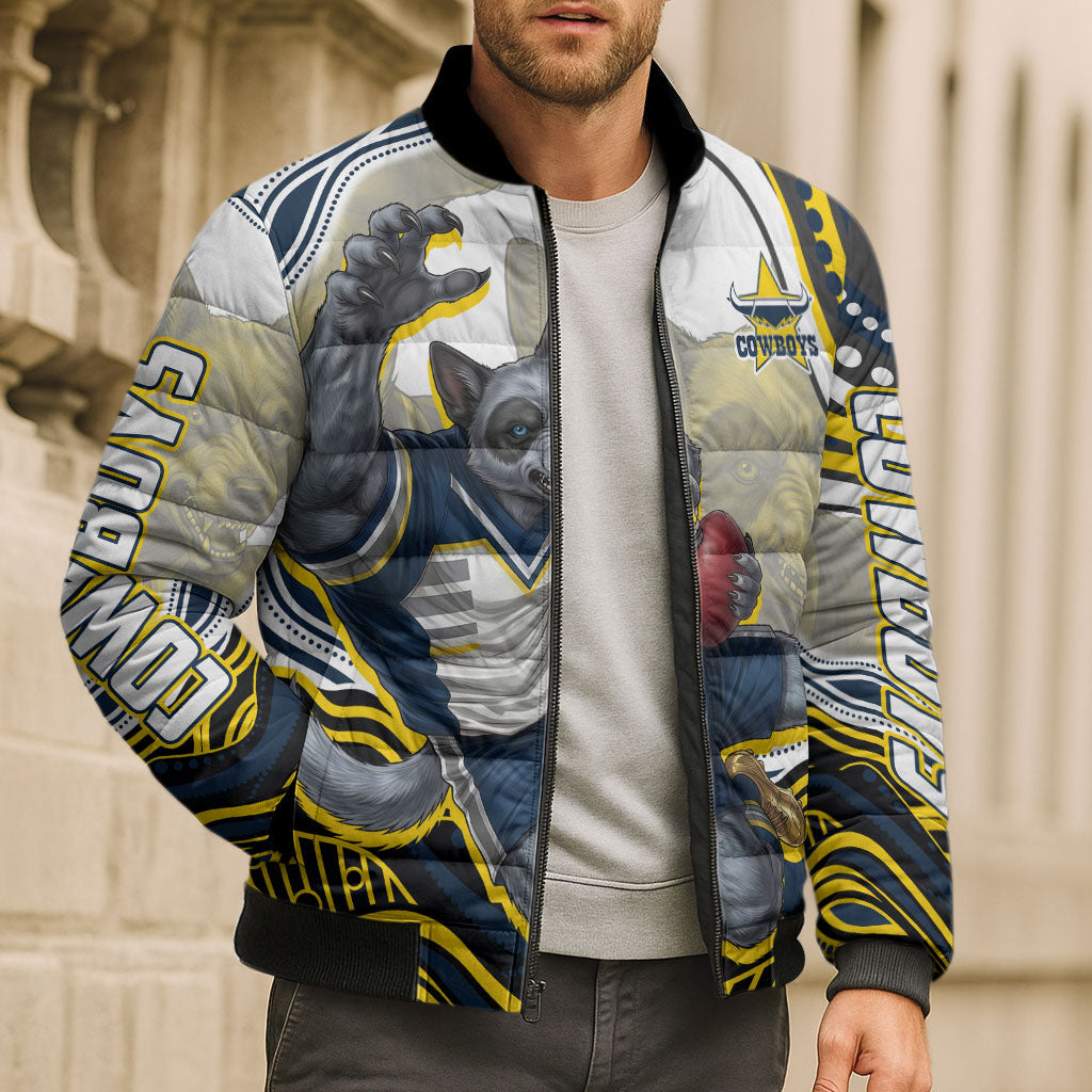 Personalized Melbourne Storm Bomber Puffer Jacket Aboriginal Dot Art - Dreamtime Rugby Mascot