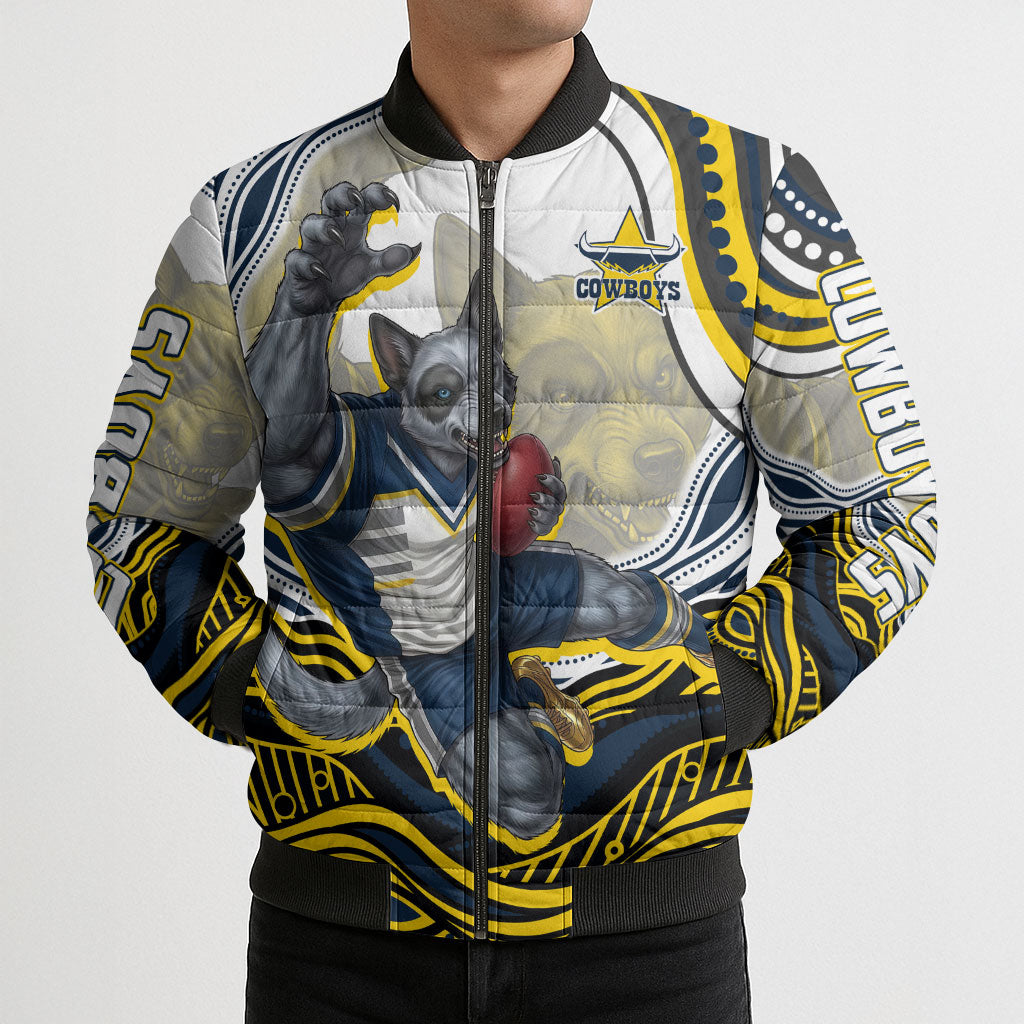 Personalized Melbourne Storm Bomber Puffer Jacket Aboriginal Dot Art - Dreamtime Rugby Mascot