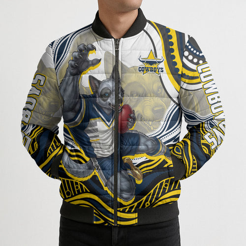 Personalized Melbourne Storm Bomber Puffer Jacket Aboriginal Dot Art - Dreamtime Rugby Mascot