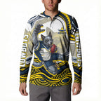 Personalized Melbourne Storm Button Sweatshirt Aboriginal Dot Art - Dreamtime Rugby Mascot