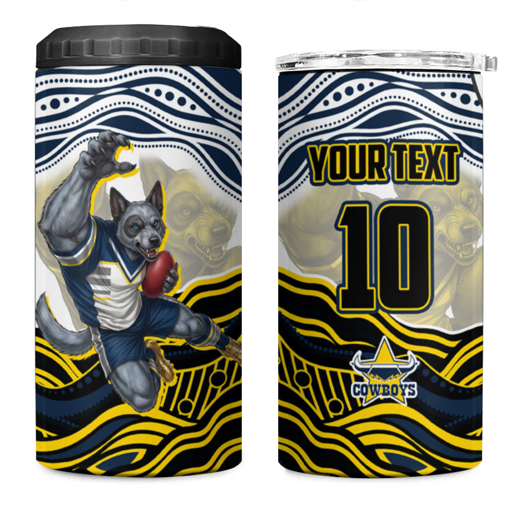 Personalized Melbourne Storm 4 in 1 Can Cooler Tumbler Aboriginal Dot Art - Dreamtime Rugby Mascot