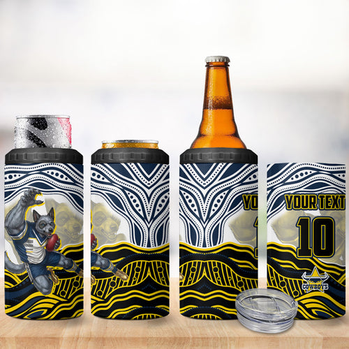Personalized Melbourne Storm 4 in 1 Can Cooler Tumbler Aboriginal Dot Art - Dreamtime Rugby Mascot
