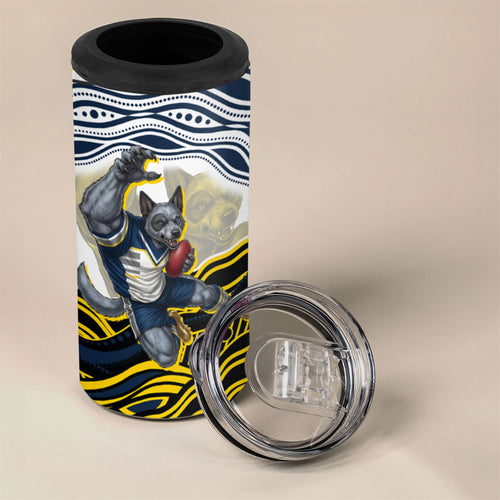 Personalized Melbourne Storm 4 in 1 Can Cooler Tumbler Aboriginal Dot Art - Dreamtime Rugby Mascot