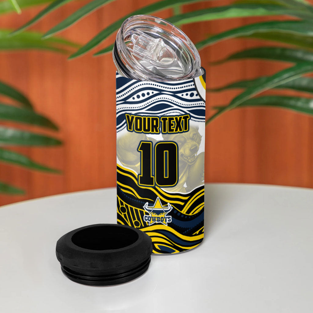 Personalized Melbourne Storm 4 in 1 Can Cooler Tumbler Aboriginal Dot Art - Dreamtime Rugby Mascot