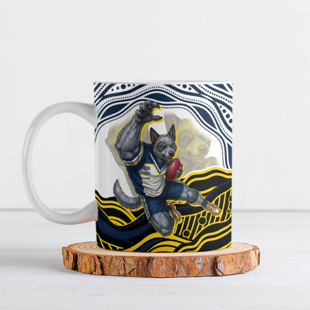 Personalized Melbourne Storm Ceramic Mug Aboriginal Dot Art - Dreamtime Rugby Mascot