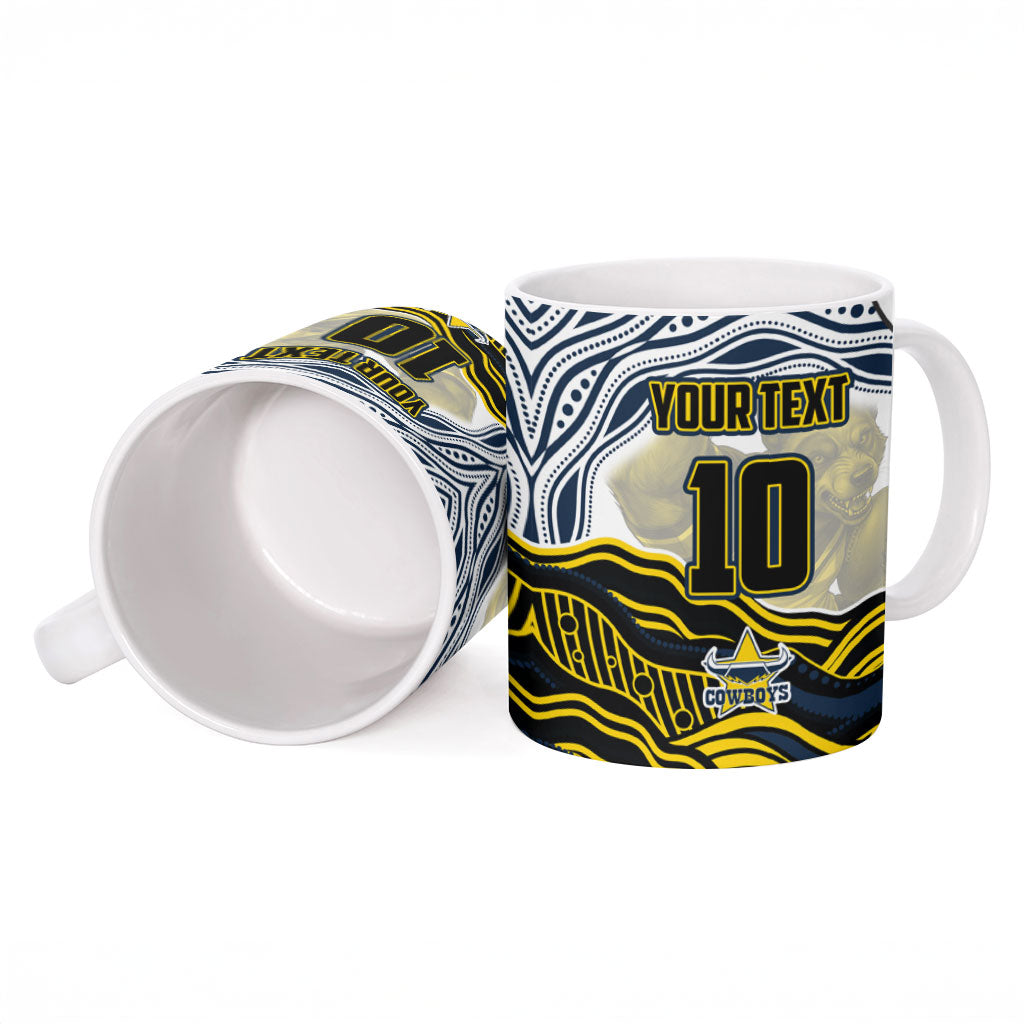 Personalized Melbourne Storm Ceramic Mug Aboriginal Dot Art - Dreamtime Rugby Mascot