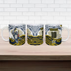 Personalized Melbourne Storm Ceramic Mug Aboriginal Dot Art - Dreamtime Rugby Mascot