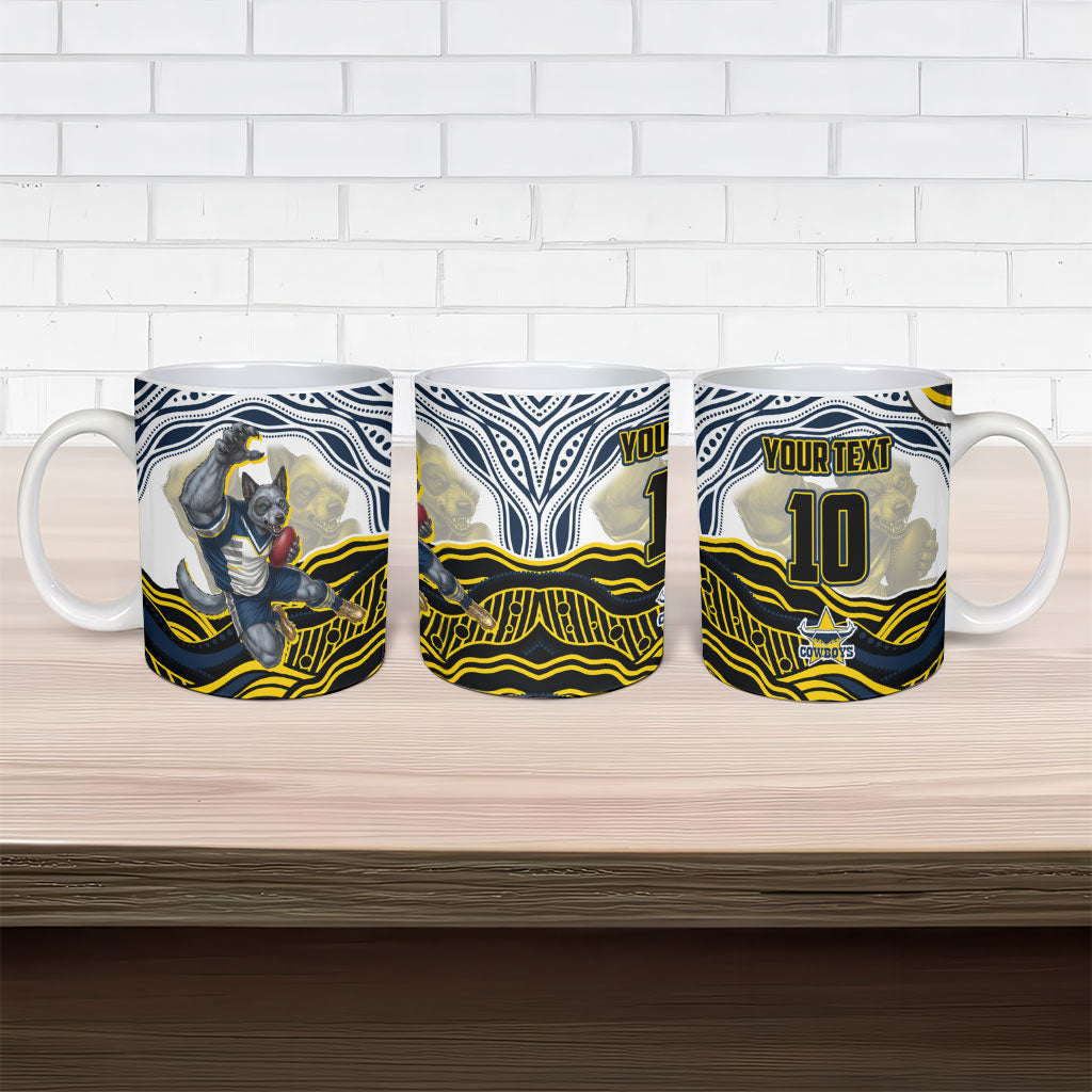 Personalized Melbourne Storm Ceramic Mug Aboriginal Dot Art - Dreamtime Rugby Mascot