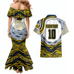 Personalized Melbourne Storm Couples Matching Mermaid Dress and Hawaiian Shirt Aboriginal Dot Art - Dreamtime Rugby Mascot