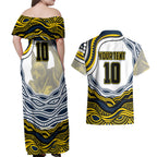 Personalized Melbourne Storm Couples Matching Off Shoulder Maxi Dress and Hawaiian Shirt Aboriginal Dot Art - Dreamtime Rugby Mascot