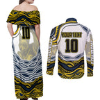 Personalized Melbourne Storm Couples Matching Off Shoulder Maxi Dress and Long Sleeve Button Shirt Aboriginal Dot Art - Dreamtime Rugby Mascot