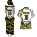 Personalized Melbourne Storm Couples Matching Puletasi and Hawaiian Shirt Aboriginal Dot Art - Dreamtime Rugby Mascot