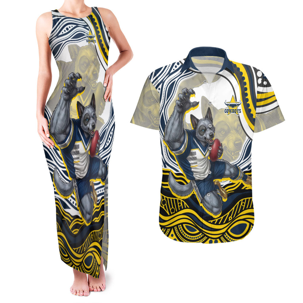 Personalized Melbourne Storm Couples Matching Tank Maxi Dress and Hawaiian Shirt Aboriginal Dot Art - Dreamtime Rugby Mascot