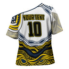 Personalized Melbourne Storm Cross Shoulder Shirt Aboriginal Dot Art - Dreamtime Rugby Mascot
