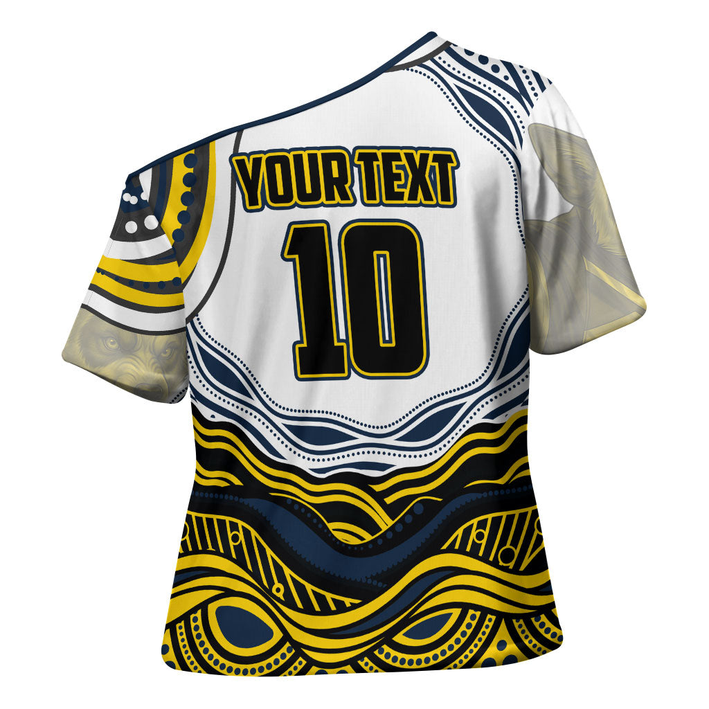 Personalized Melbourne Storm Cross Shoulder Shirt Aboriginal Dot Art - Dreamtime Rugby Mascot