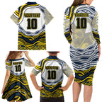 Personalized Melbourne Storm Family Matching Long Sleeve Bodycon Dress and Hawaiian Shirt Aboriginal Dot Art - Dreamtime Rugby Mascot