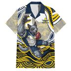 Personalized Melbourne Storm Family Matching Long Sleeve Bodycon Dress and Hawaiian Shirt Aboriginal Dot Art - Dreamtime Rugby Mascot