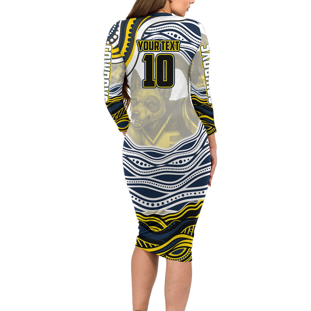 Personalized Melbourne Storm Family Matching Long Sleeve Bodycon Dress and Hawaiian Shirt Aboriginal Dot Art - Dreamtime Rugby Mascot