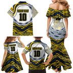 Personalized Melbourne Storm Family Matching Mermaid Dress and Hawaiian Shirt Aboriginal Dot Art - Dreamtime Rugby Mascot