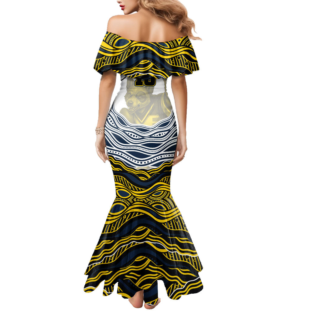 Personalized Melbourne Storm Family Matching Mermaid Dress and Hawaiian Shirt Aboriginal Dot Art - Dreamtime Rugby Mascot
