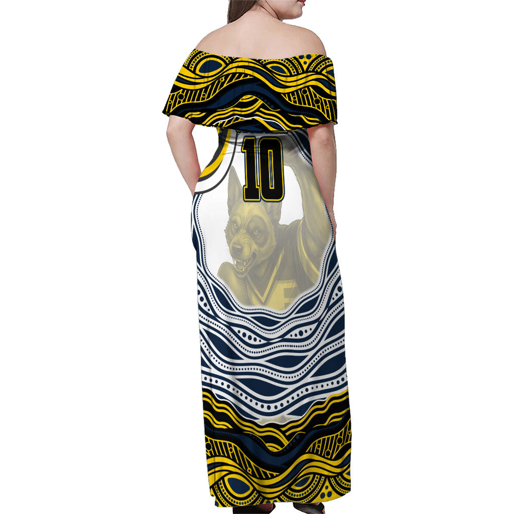 Personalized Melbourne Storm Family Matching Off Shoulder Maxi Dress and Hawaiian Shirt Aboriginal Dot Art - Dreamtime Rugby Mascot