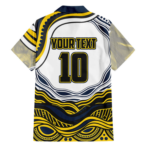 Personalized Melbourne Storm Family Matching Off Shoulder Short Dress and Hawaiian Shirt Aboriginal Dot Art - Dreamtime Rugby Mascot