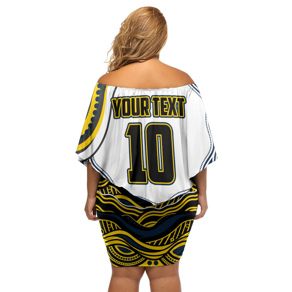Personalized Melbourne Storm Family Matching Off Shoulder Short Dress and Hawaiian Shirt Aboriginal Dot Art - Dreamtime Rugby Mascot