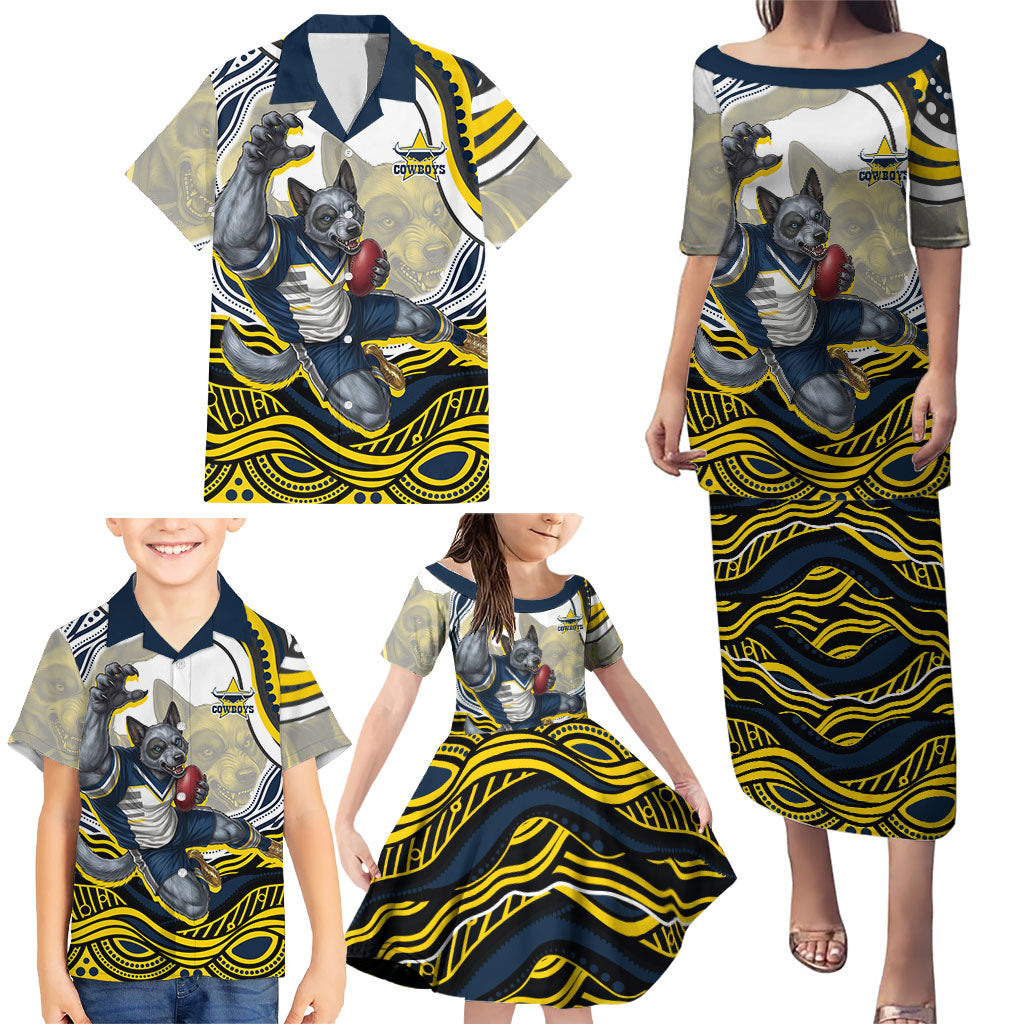 Personalized Melbourne Storm Family Matching Puletasi and Hawaiian Shirt Aboriginal Dot Art - Dreamtime Rugby Mascot