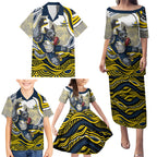 Personalized Melbourne Storm Family Matching Puletasi and Hawaiian Shirt Aboriginal Dot Art - Dreamtime Rugby Mascot